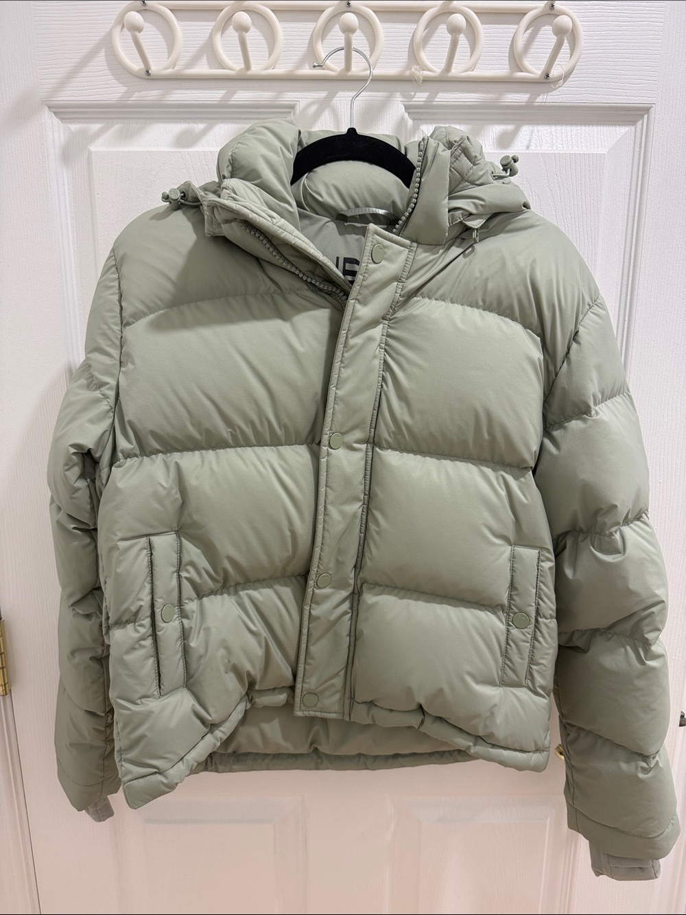 Aritzia Sage Green Hooded Shorty Puffer Jacket